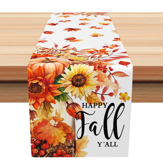Lofaris Autumn Harvest Table Runner with Sunflowers Pumpkins and Fallen Leaves for Thanksgiving Dinner Decor