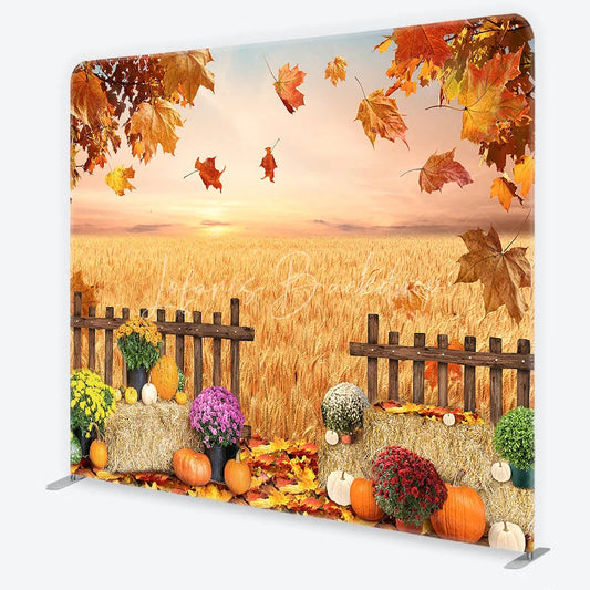 Lofaris Autumn Harvest Wheat Field Square Double-Sided Backdrop Rustic Pumpkins and Mums Decor