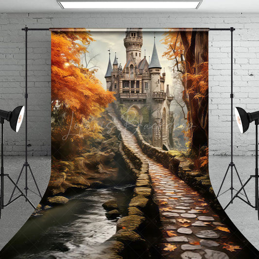 Lofaris Autumn Maple Grove Stone Path Castle Photo Backdrop