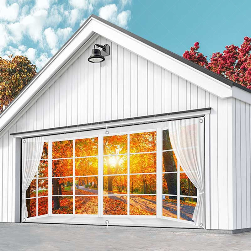 Lofaris Autumn Maple Grove Window Scene Garage Door Banner