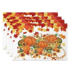 Lofaris Autumn Maple Leaf Pumpkin and Sunflower Set of 4 Placemats for Fall Harvest Thanksgiving Decor