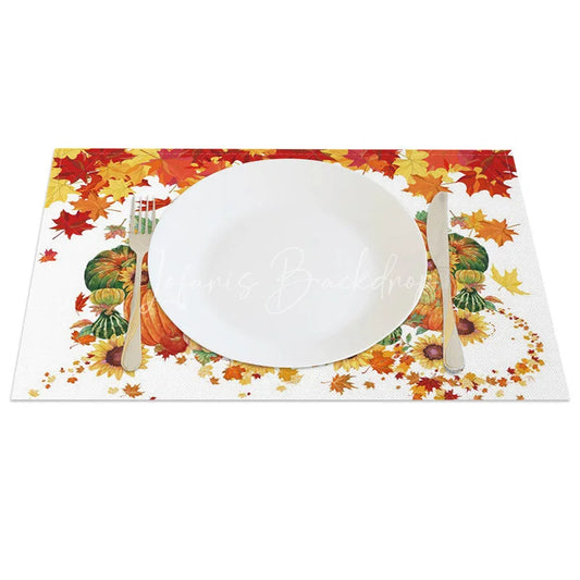 Lofaris Autumn Maple Leaf Pumpkin and Sunflower Set of 4 Placemats for Fall Harvest Thanksgiving Decor