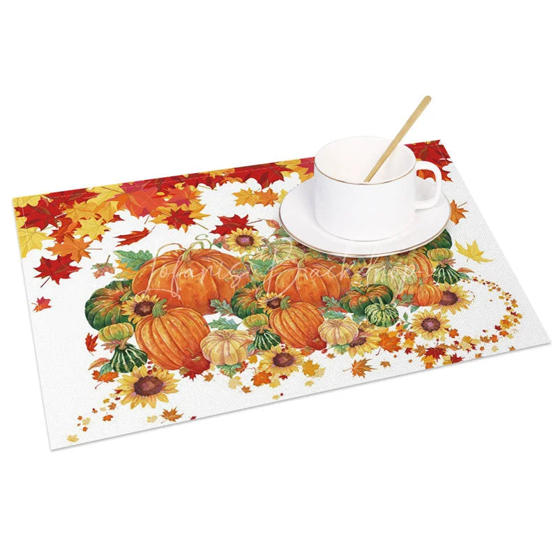 Lofaris Autumn Maple Leaf Pumpkin and Sunflower Set of 4 Placemats for Fall Harvest Thanksgiving Decor