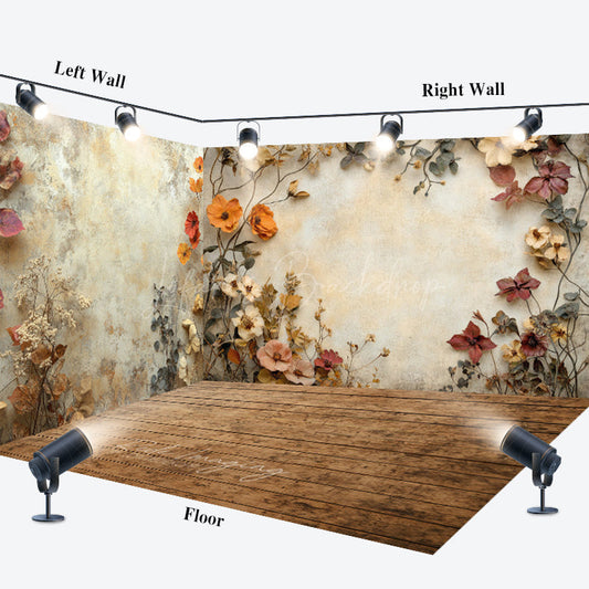 Lofaris Autumn Oil Painting Floral Wood Room Set Backdrop