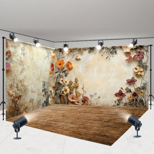 Lofaris Autumn Oil Painting Floral Wood Room Set Backdrop