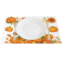 Lofaris Autumn Orange Pumpkin and Greenery Set of 4 Placemats for Fall Harvest Thanksgiving Table Decor