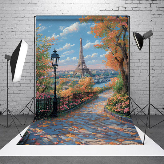 Lofaris Autumn Paris Park Path Tower Scene Photo Backdrop