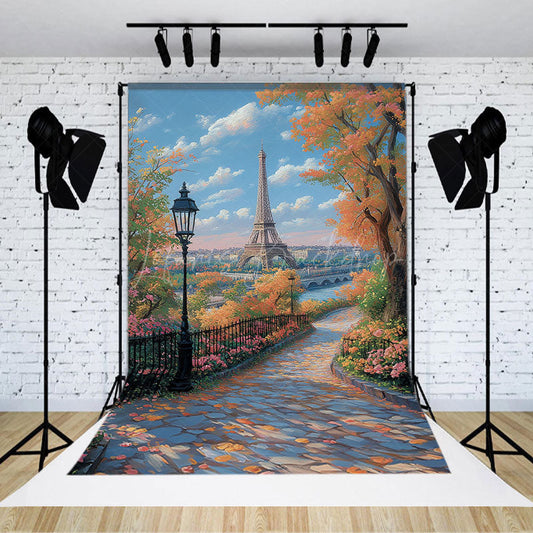 Lofaris Autumn Paris Park Path Tower Scene Photo Backdrop