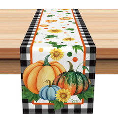 Lofaris Autumn Plaid Table Runner with Sweet Floral and Fallen Leaves for Farmhouse Thanksgiving Decor