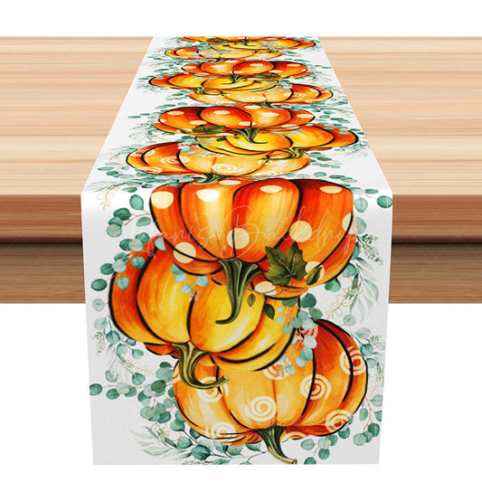 Lofaris Autumn Polka Dot and Pumpkin Table Runner Rustic Fall Harvest Decor Fun Modern Thanksgiving Kitchen