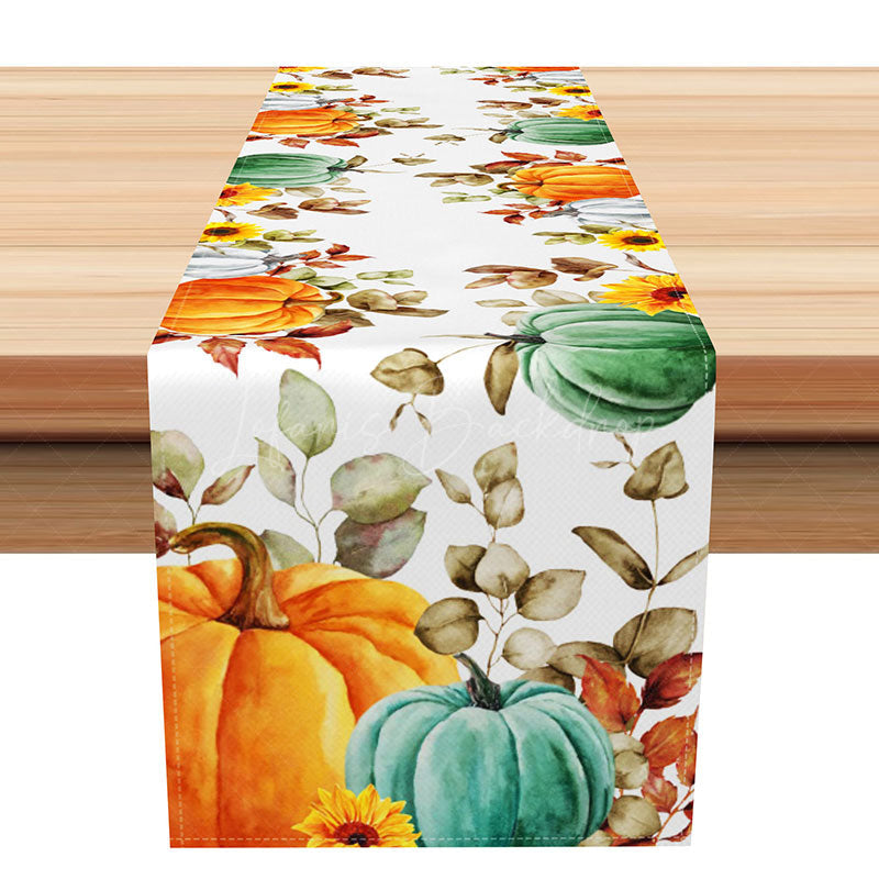 Lofaris Autumn Pumpkin and Sunflower Table Runner Rustic Stacked Jack O’ Lanterns Fall Harvest Thanksgiving Decor