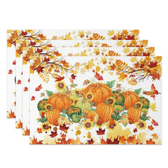 Lofaris Autumn Pumpkin Maple Leaf and Sunflower Set of 4 Placemats for Fall Harvest Thanksgiving