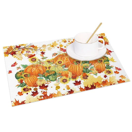 Lofaris Autumn Pumpkin Maple Leaf and Sunflower Set of 4 Placemats for Fall Harvest Thanksgiving