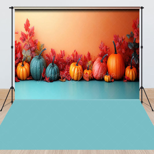 Lofaris Autumn Pumpkin Maple Leaf Aqua Combo Set Backdrop