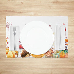 Lofaris Autumn Pumpkin Mushroom and Hedgehog Set of 4 Placemats for Fall Thanksgiving Woodland Decor