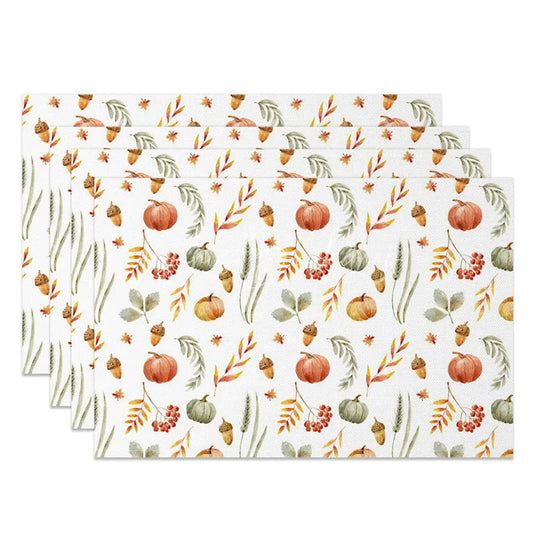 Lofaris Autumn Pumpkin Nut and Willow Leaf Set of 4 Placemats for Rustic Fall Thanksgiving Decor
