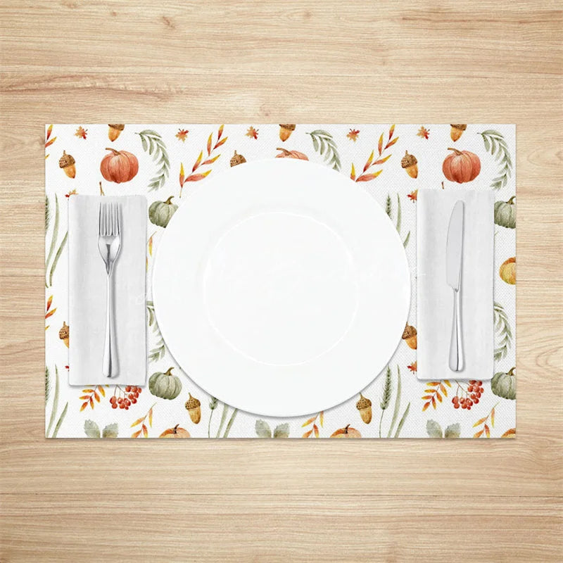 Lofaris Autumn Pumpkin Nut and Willow Leaf Set of 4 Placemats for Rustic Fall Thanksgiving Decor