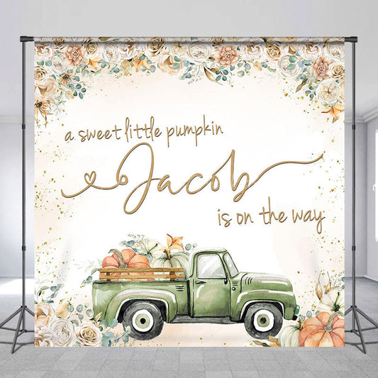 Lofaris Autumn Rose Truck Pumpkin Custom Baby Shower Backdrop