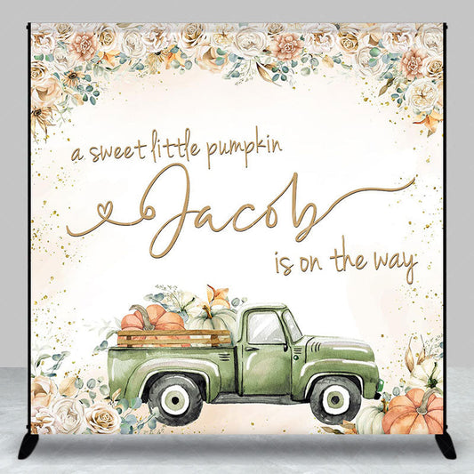 Lofaris Autumn Rose Truck Pumpkin Custom Baby Shower Backdrop