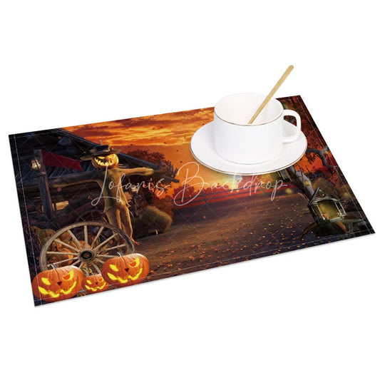 Lofaris Autumn Scarecrow and Fallen Leaves Set of 4 Placemats for Fall Harvest Thanksgiving Farmhouse Decor