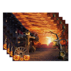 Lofaris Autumn Scarecrow and Fallen Leaves Set of 4 Placemats for Fall Harvest Thanksgiving Farmhouse Decor