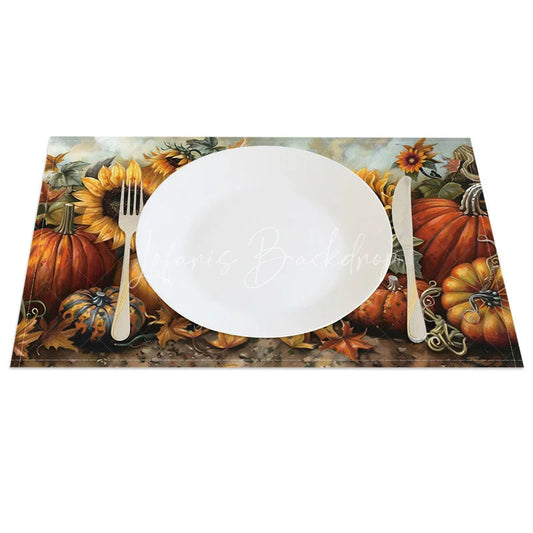 Lofaris Autumn Sunflower and Pumpkin Pattern Set of 4 Placemats for Fall Harvest Thanksgiving Dining Decor