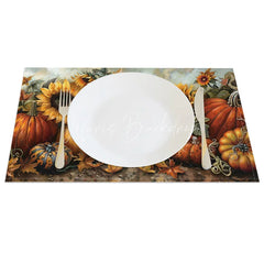 Lofaris Autumn Sunflower and Pumpkin Pattern Set of 4 Placemats for Fall Harvest Thanksgiving Dining Decor