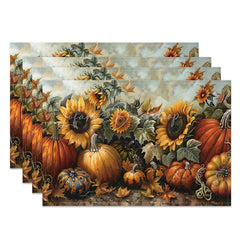 Lofaris Autumn Sunflower and Pumpkin Pattern Set of 4 Placemats for Fall Harvest Thanksgiving Dining Decor