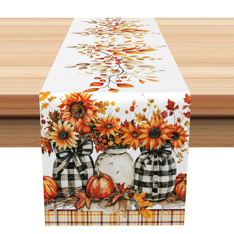 Lofaris Autumn Sunflower and Pumpkin Table Runner for Farmhouse Thanksgiving Holiday Dining Decor