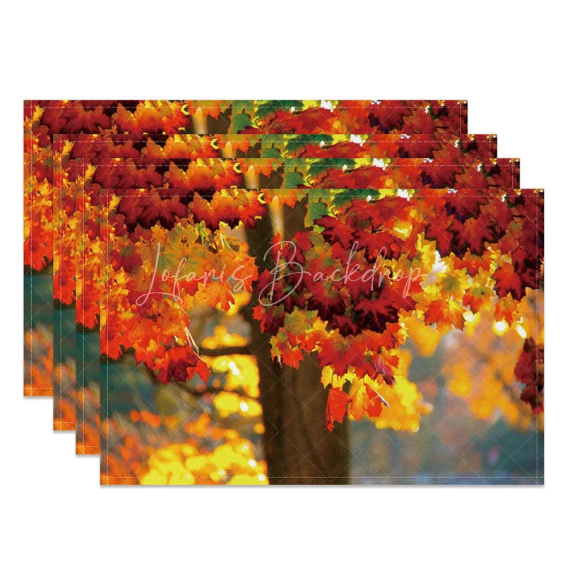 Lofaris Autumn Tree and Red Maple Leaf Pattern Set of 4 Placemats for Fall Harvest Thanksgiving Decor