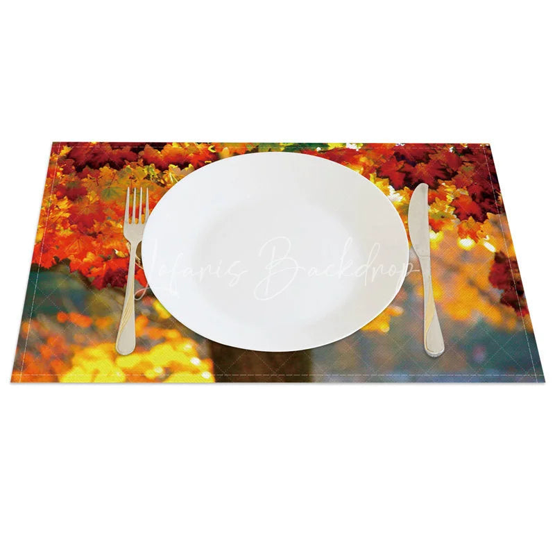 Lofaris Autumn Tree and Red Maple Leaf Pattern Set of 4 Placemats for Fall Harvest Thanksgiving Decor