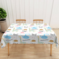 Lofaris Awesome Cartoon Animal World Rectangle Tablecloth for Kids Jungle Safari Birthday Party Decorations