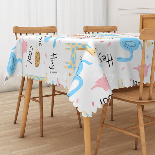 Lofaris Awesome Cartoon Animal World Rectangle Tablecloth for Kids Jungle Safari Birthday Party Decorations