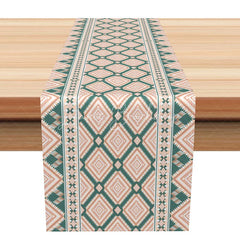 Lofaris Aztec Geometric Table Runner Green and Orange Bohemian Tribal Southwest Farmhouse Dining Decor