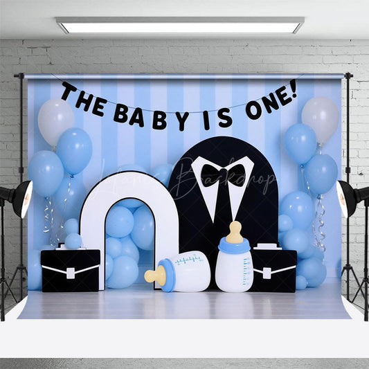 Lofaris Baby Blue Balloon Tuxedo Boss Cake Smash Backdrop