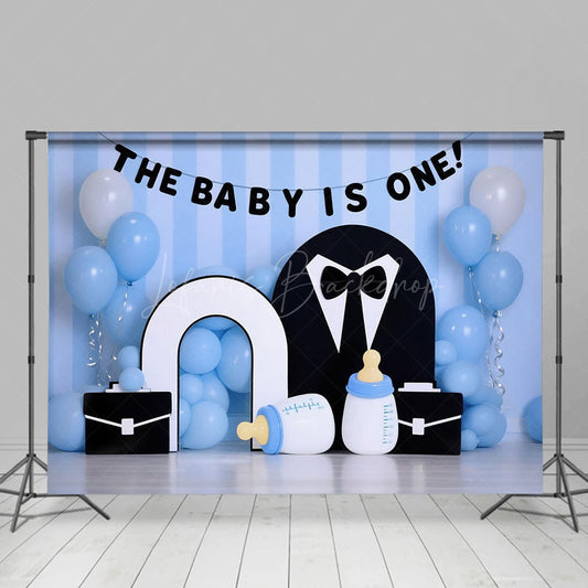 Lofaris Baby Blue Balloon Tuxedo Boss Cake Smash Backdrop
