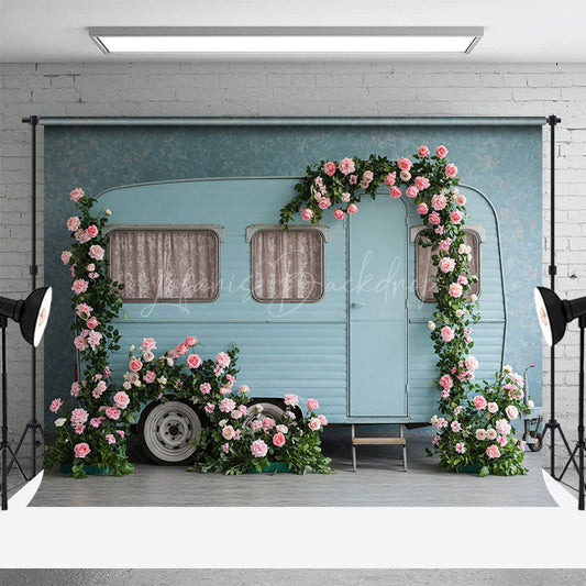 Lofaris Baby Blue Motor Home Floral Arch Wedding Backdrop