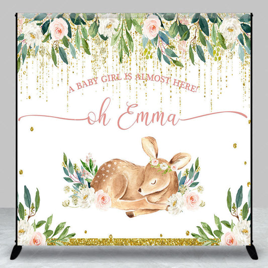 Lofaris Baby Girl Is Almost Here Deer Custom Name Backdrop