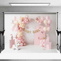 Lofaris Baby Girl Unicorn Cake Smash Backdrop Pink Castle and Balloons Party Background for Girls