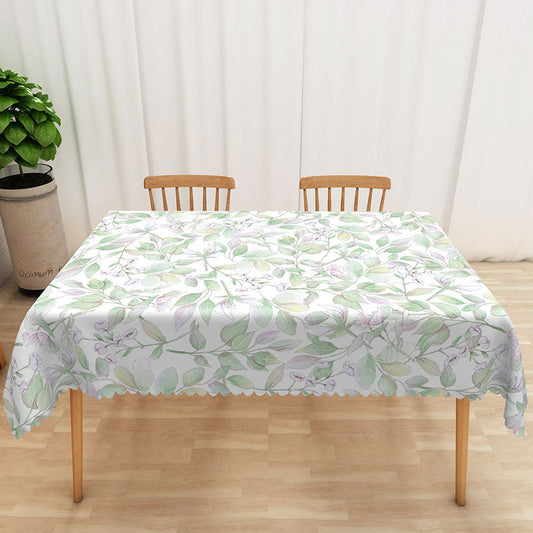 Lofaris Baby Green Boho Rectangle Tablecloth with Spring Leaves for Sage and Botanical Themed Decor