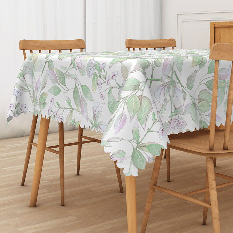 Lofaris Baby Green Boho Rectangle Tablecloth with Spring Leaves for Sage and Botanical Themed Decor