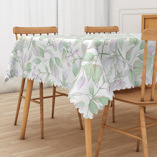 Lofaris Baby Green Boho Rectangle Tablecloth with Spring Leaves for Sage and Botanical Themed Decor