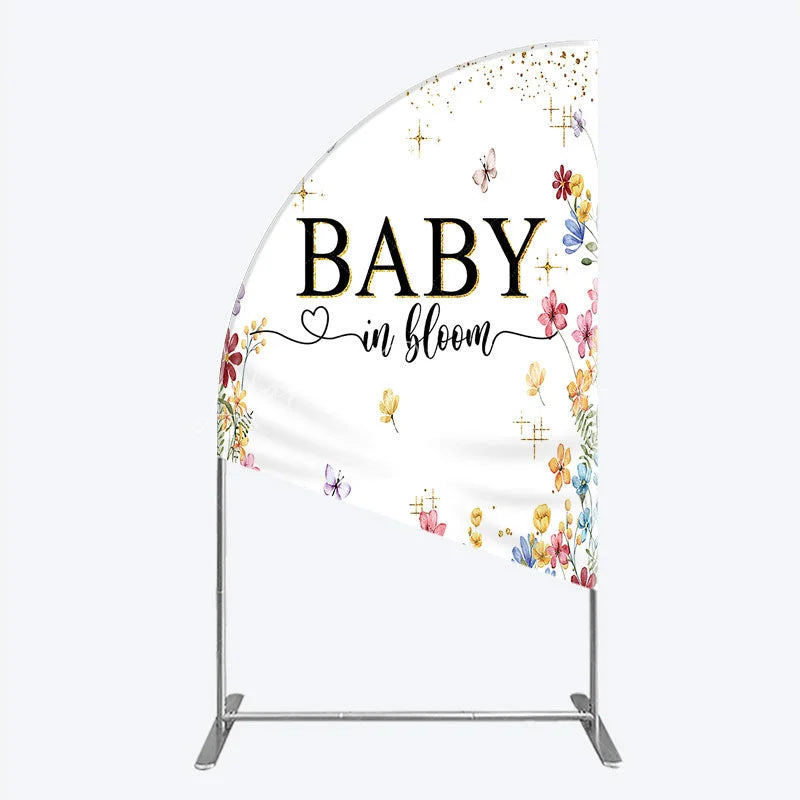 Lofaris Baby In Bloom Half Moon Arch Backdrop Wildflower Butterfly Party Decoration Spring Garden Floral Background