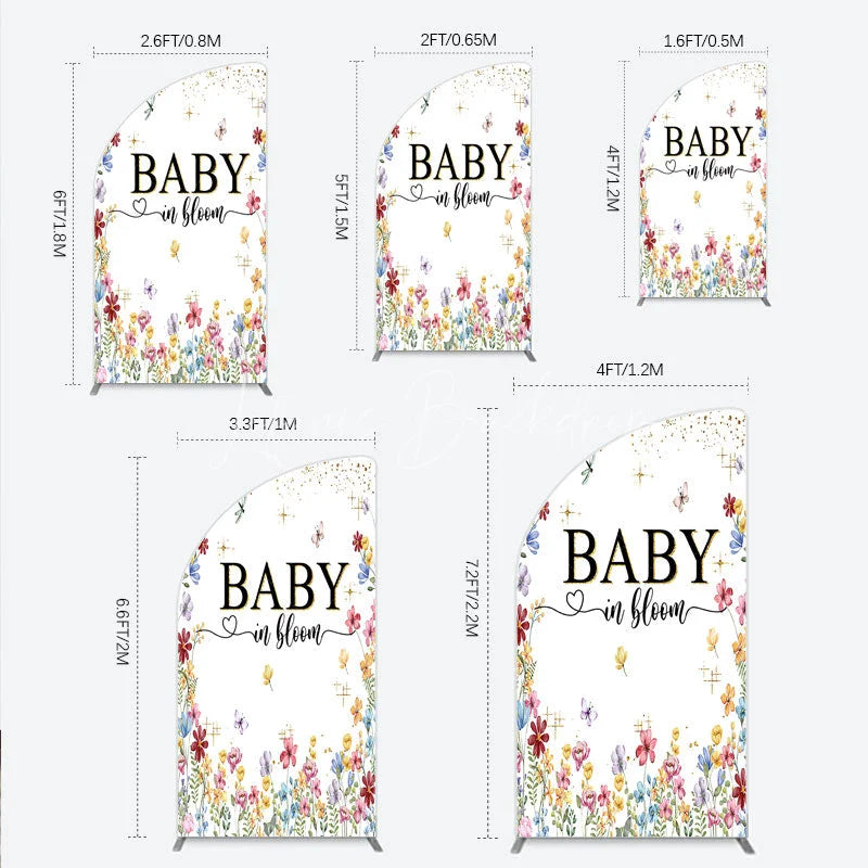 Lofaris Baby In Bloom Half Moon Arch Backdrop Wildflower Butterfly Party Decoration Spring Garden Floral Background