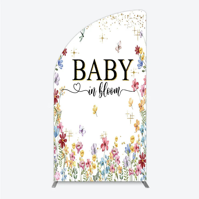 Lofaris Baby In Bloom Half Moon Arch Backdrop Wildflower Butterfly Party Decoration Spring Garden Floral Background