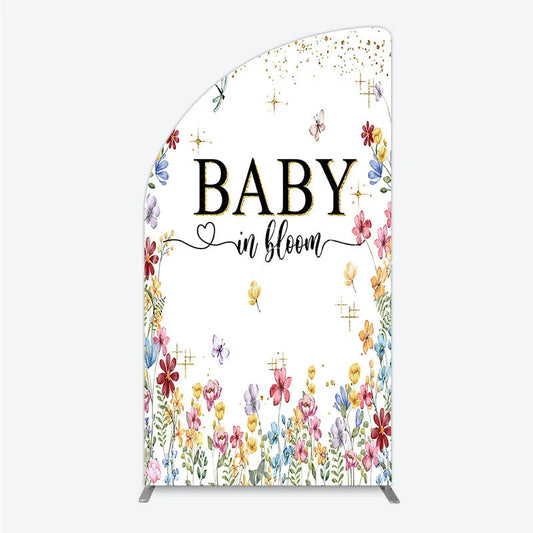 Lofaris Baby In Bloom Half Moon Arch Backdrop Wildflower Butterfly Party Decoration Spring Garden Floral Background