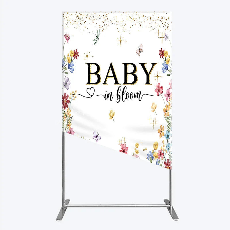 Lofaris Baby In Bloom Rectangle Backdrop Wildflower Butterfly Party Decoration Spring Garden Floral Background