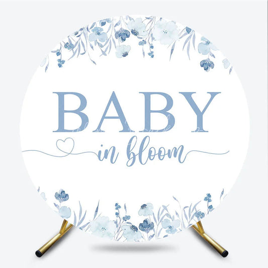 Lofaris Baby in Bloom Round Backdrop Blue Watercolor Floral Garden Shower Party Decoration