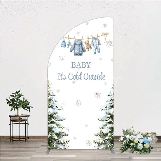 Lofaris Baby It¡¯s Cold Outside Half Moon Arch Backdrop Winter Wonderland Shower and Snow Pine Forest Party Decoration