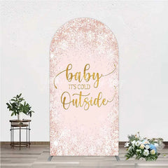 Lofaris Baby Its Cold Outside Arch Backdrop Pink Snowflake Winter Shower Cover